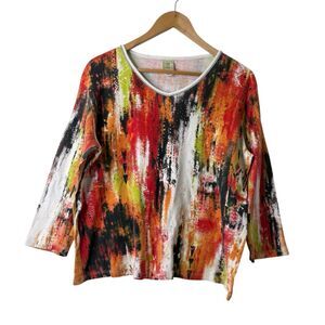 Jess & Jane Top Women’s L Colorful Abstract Brushstroke Boho Artsy Lightweight